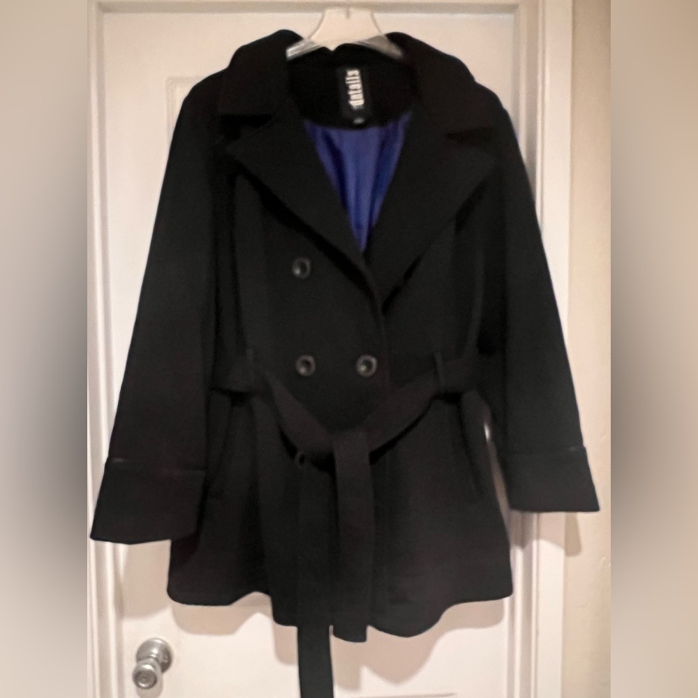 Women's Black Peacoat with Blue Lining